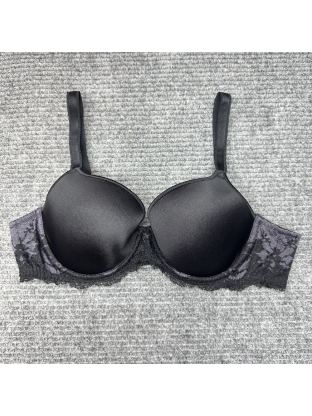 Wacoal Bra 38B Lace Affair Contour 853256 Underwire Lined Full Coverage Black